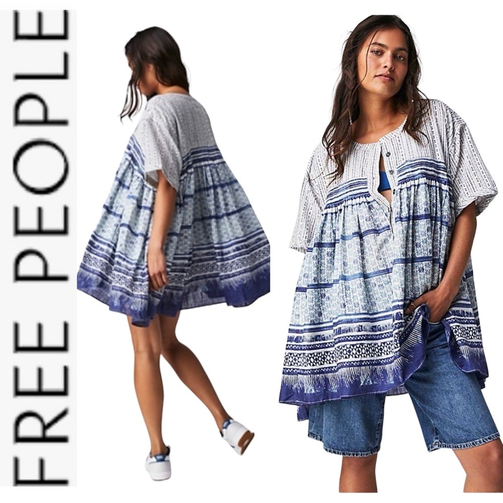 NWT Free People We The Free Babydoll Block Printed Mini Dress or Top xs